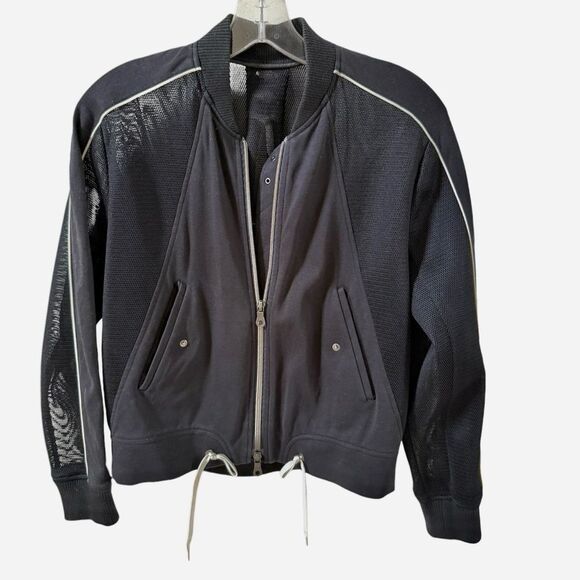 Comme Ca Ism Contemporary Mesh Mixed Media Details Bomber Jacket in Black M - Picture 12 of 14
